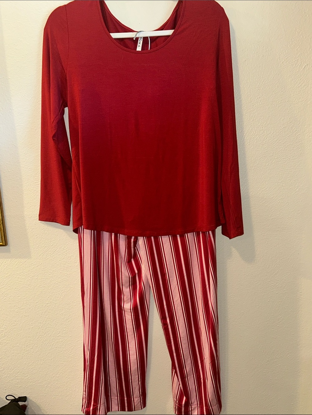 NWT Soma Cool Nights PJ Set Sleighbell Stripe Red Sz Medium Short